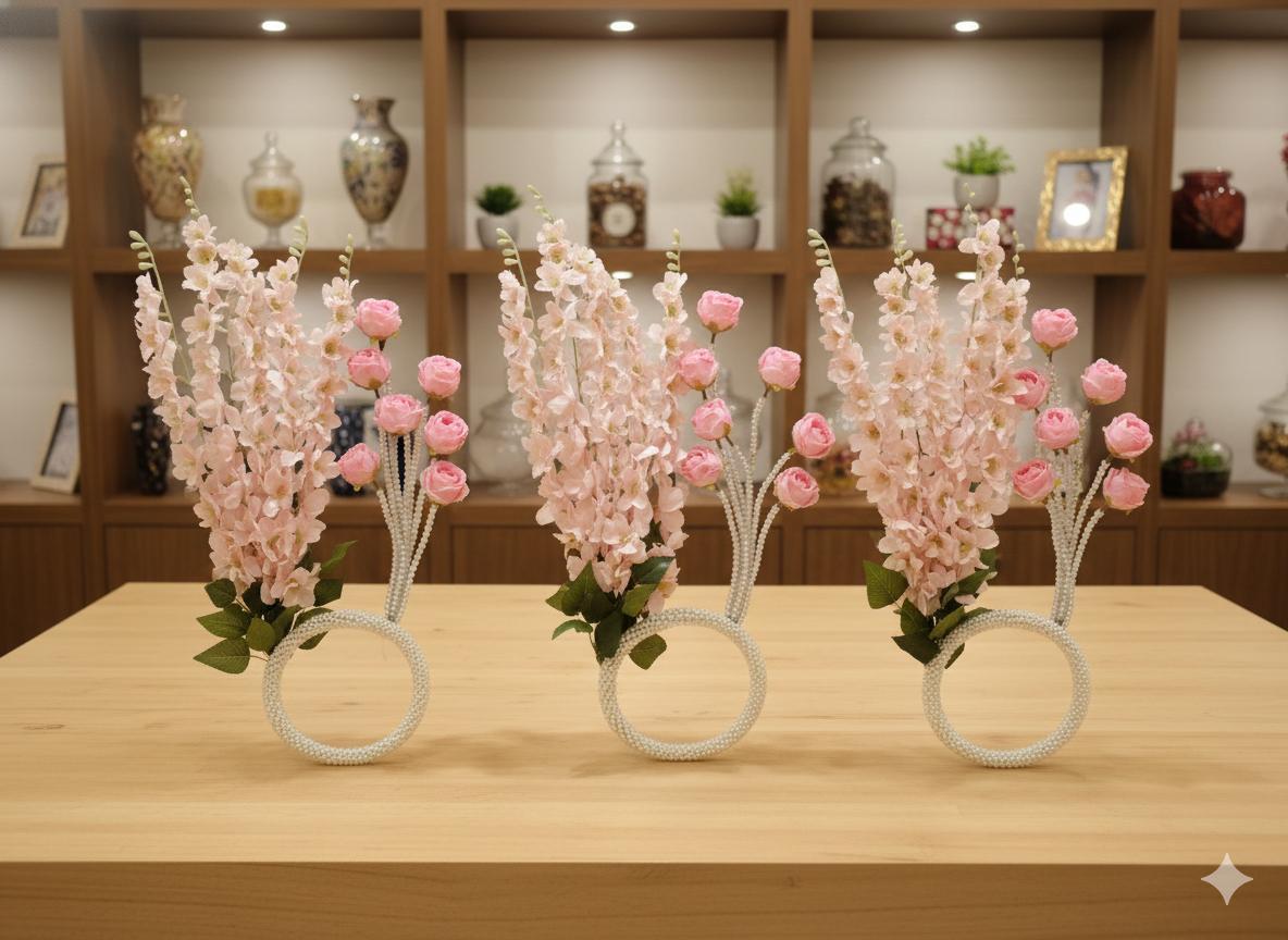 Enchanted Meadow Pearl Hoop – Minimalist Pink Silk Flower Girl Bouquet🌹