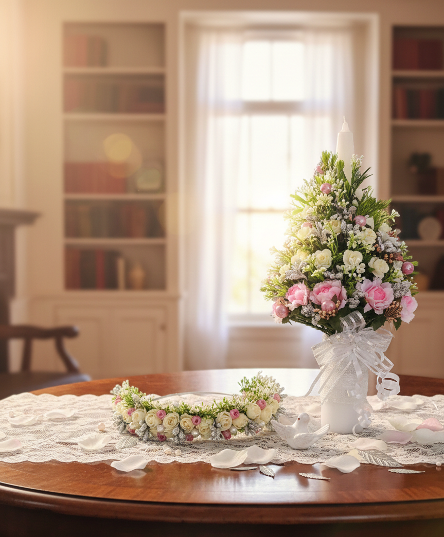 Romantic Blossom Candle Decor & Floral Crown Combo✨